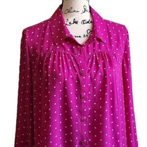 Charter Club Hot Pink Polka Dot Button-down Blouse NWT